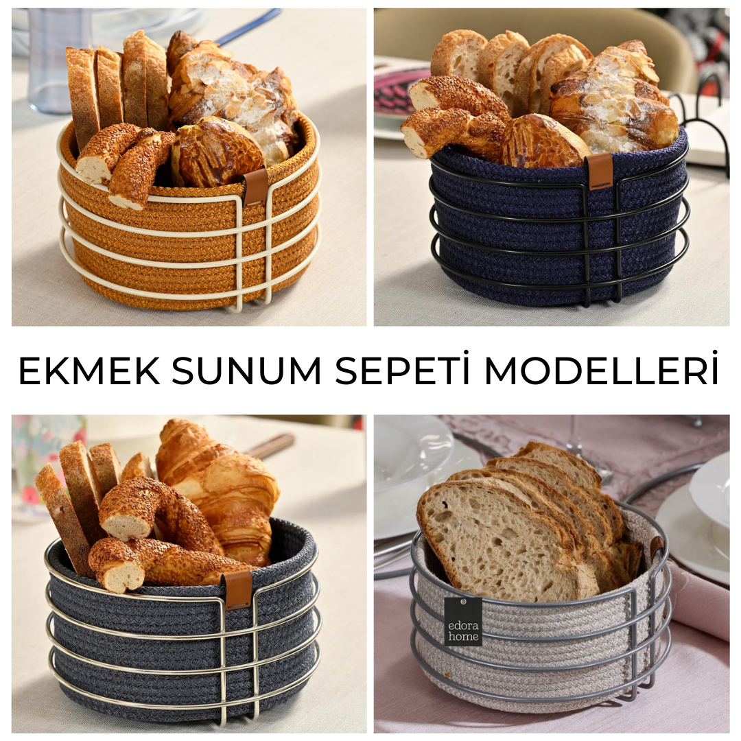 Modern sofralar için metal detaylı ekmek sunum sepeti – Edora Home