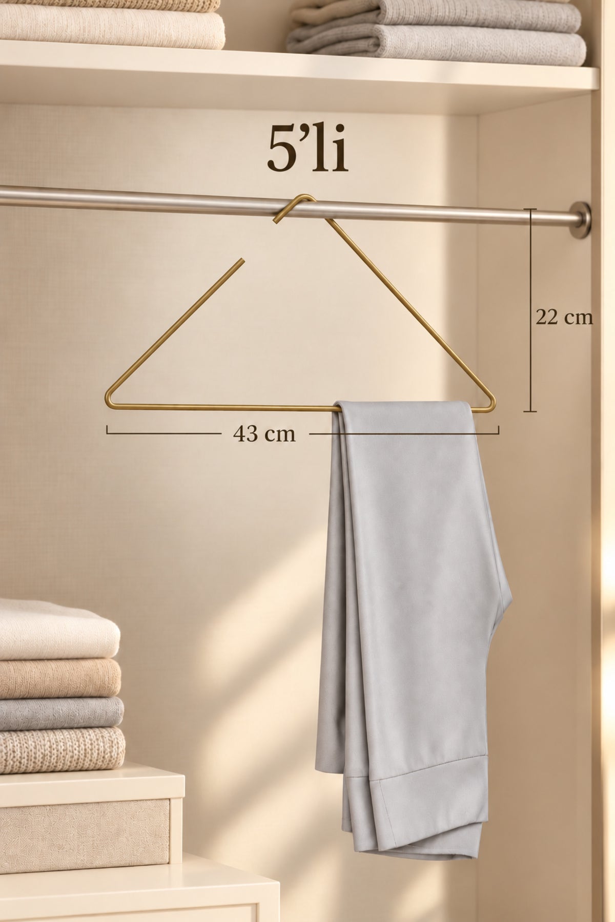 5-Piece Matte Gold Triangle Clothes Hanger T-Shirt Shirt Swimsuit Hanger Shop Hanger Stainless Metal