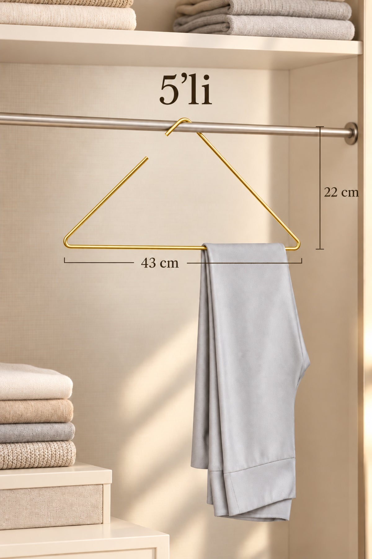 5-Piece Shiny Gold Triangle Clothes Hanger T-Shirt Shirt Swimsuit Hanger Store Hanger Stainless Metal