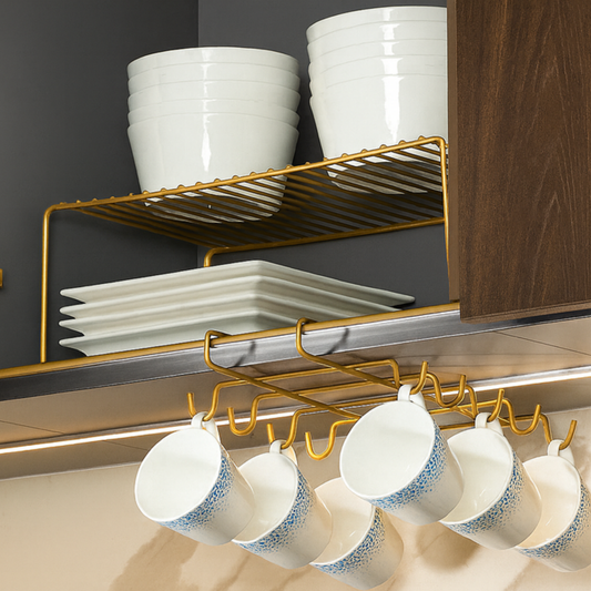 Altın 2'li Dolap Düzenleyici Ve 10'lu Bardaklık Hediyelik