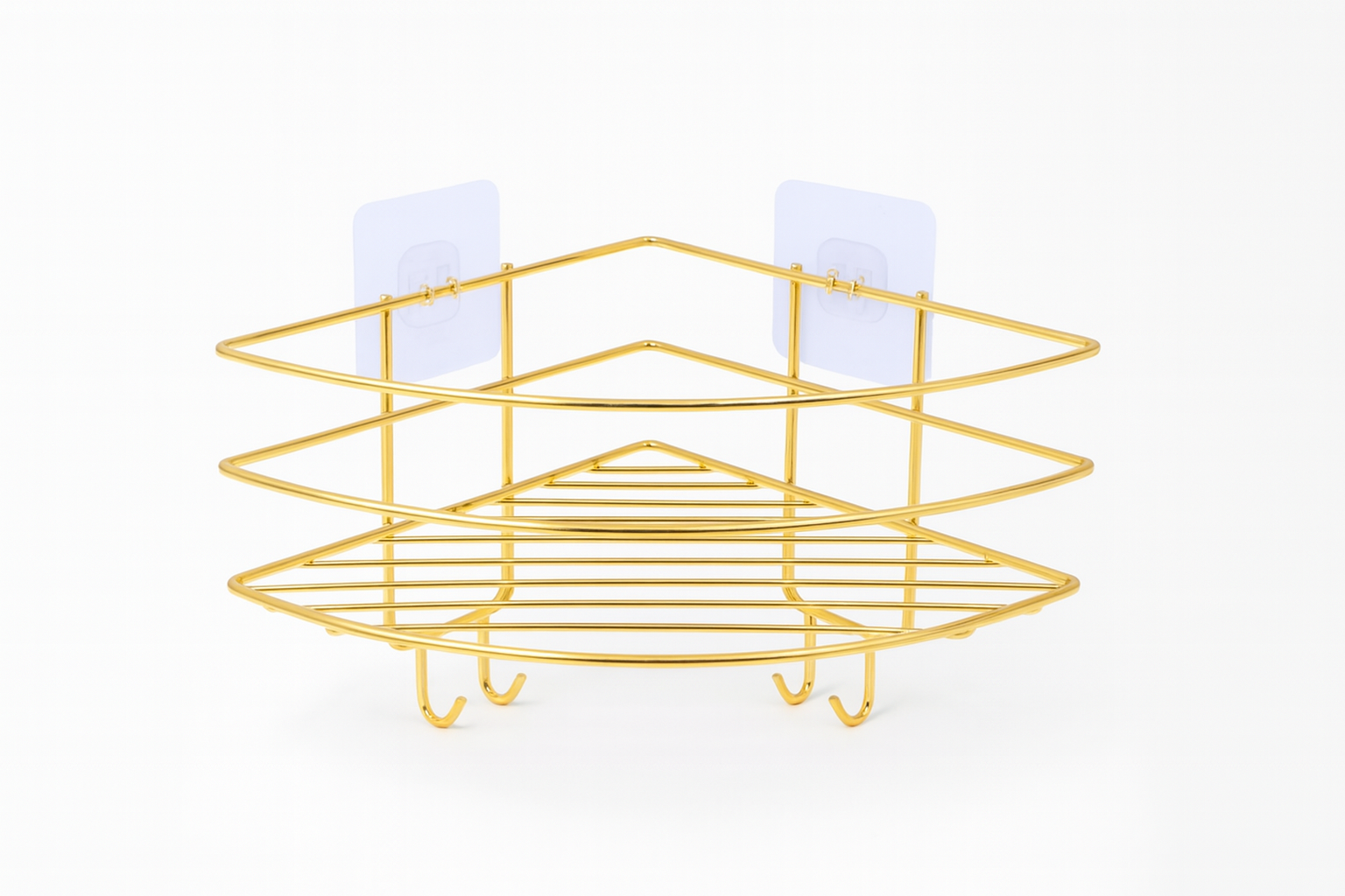 Altın Lüx Köşe Raf Organizer – Yapışkanlı Paslanmaz Metal Banyo Duş Şampuanlık, Çok Amaçlı Raf