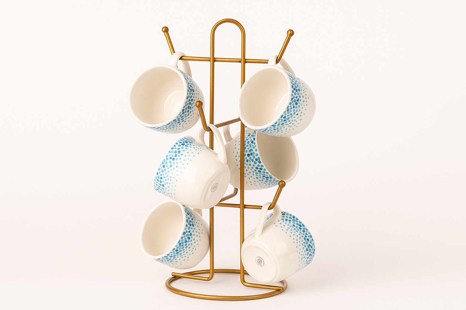 Gold 6 Compartment Cup Rack, Mug, Cup, Kitchen Countertop Organizer with Hooks-Metal Stainless Steel