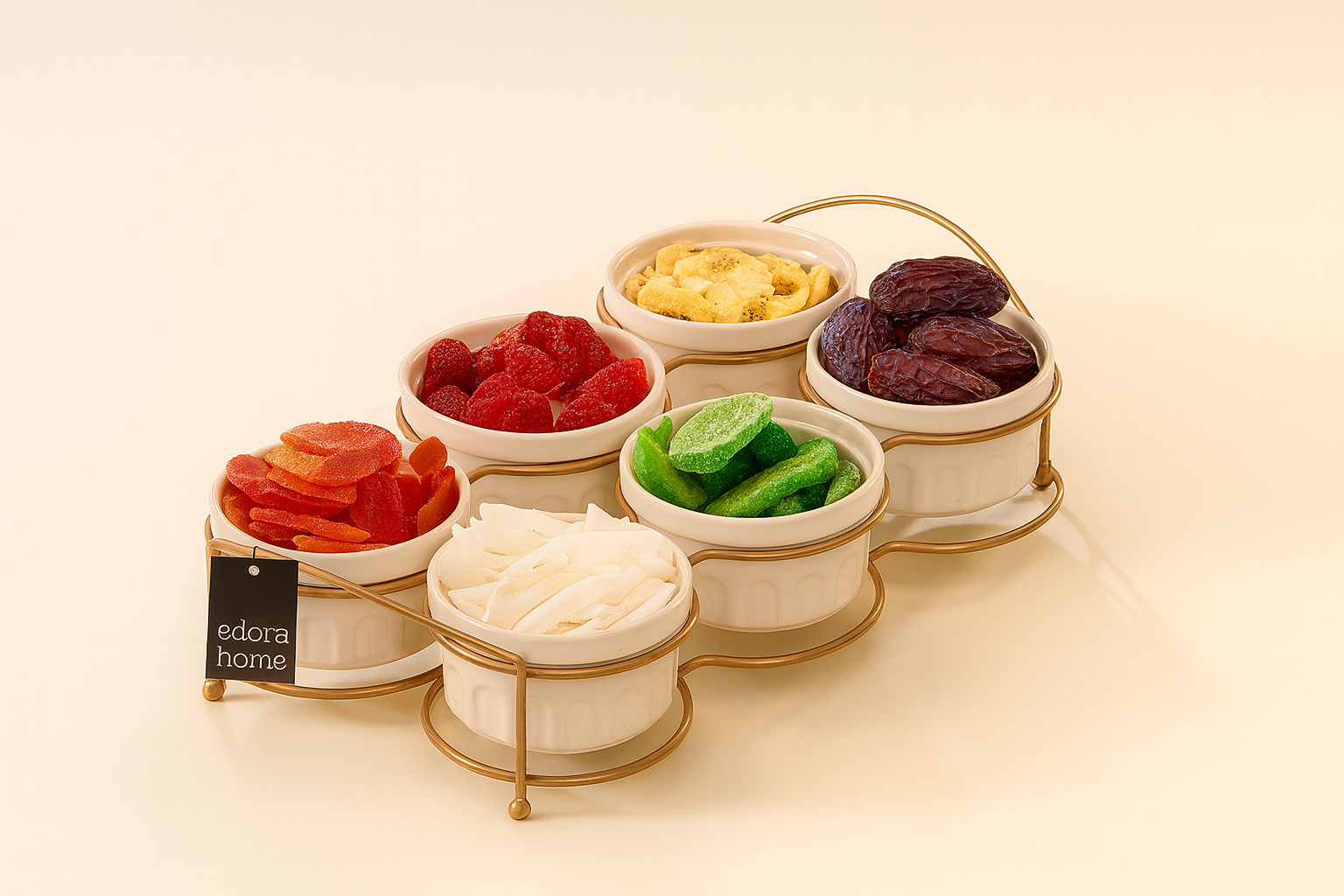 Rose Six Compartment Cookie Holder, Sauce Holder, Jam Holder, Presentation Holder, Breakfast Serving Set - Metal Stainless Steel