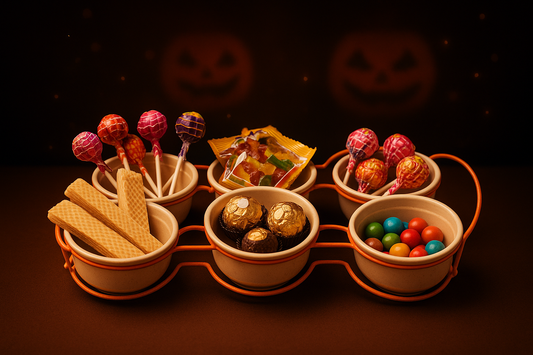 Orange Six Compartment Cookie Holder, Sauce Holder, Jam Holder, Presentation Holder, Breakfast Serving Set - Metal Stainless Steel