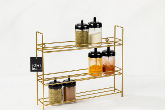 Gold 3-Tier Wall Hanging Shelf, Spice Rack Stand, Kids Room Organizer - Metal Stainless