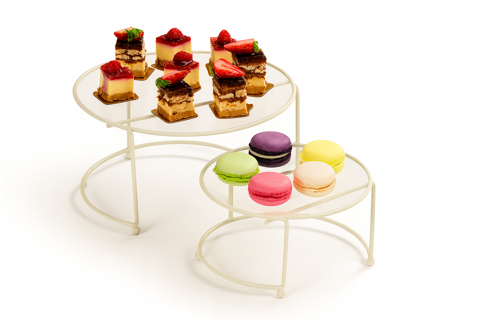 Beige Small Size Presentation Holder 2-Piece Metal Gift Decoration Catering / Transparent Plexi / Stainless Steel