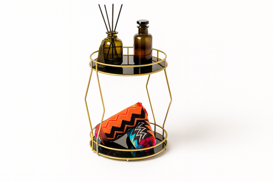 Gold İki Katlı Parfüm, Takı ve Kozmetik Düzenleyici Şık Banyo Organizeri, Pleksili