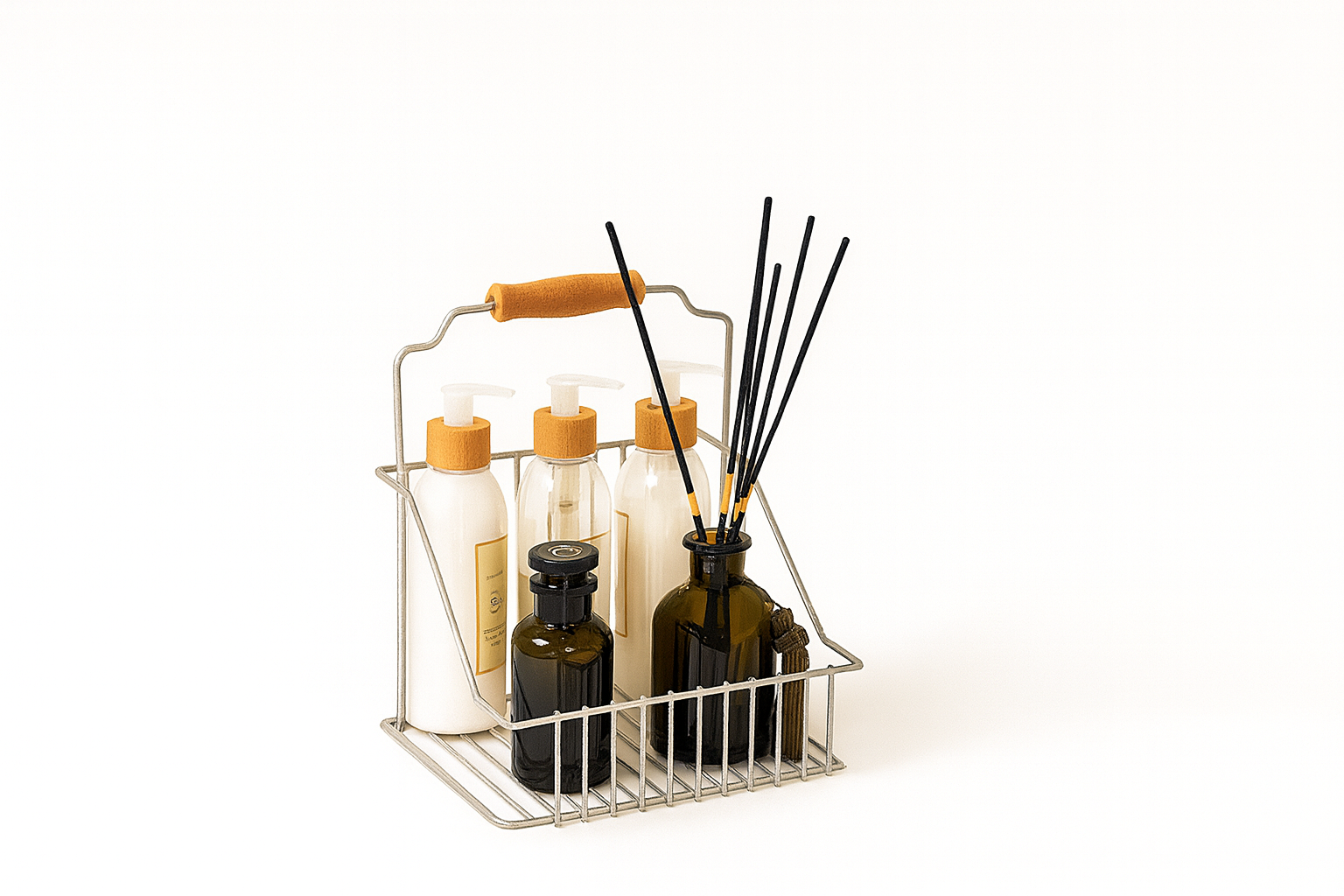 Silver Ahşap Kulplu Retro Sepet, Şık Çok Amaçlı Düzenleyici Organizer