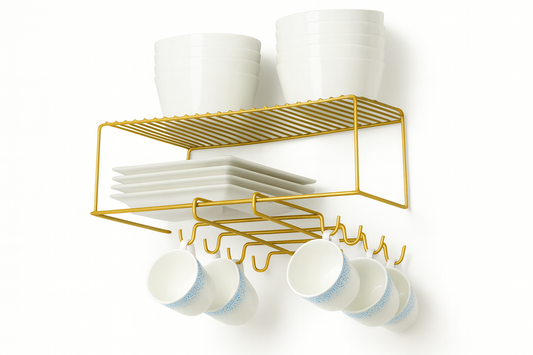 Altın 2'li Dolap Düzenleyici Ve 10'lu Bardaklık Hediyelik