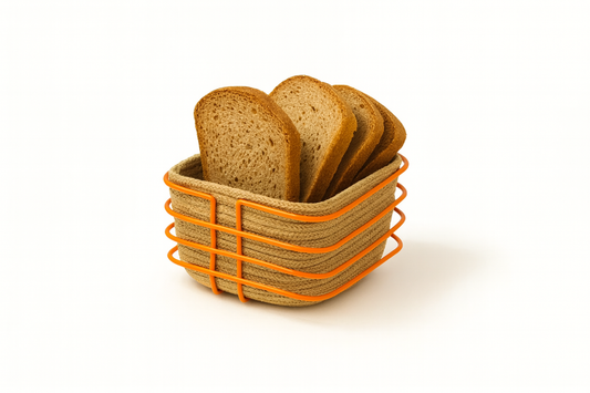 Orange Oval Cornered Square Bread Basket Stylish,Bread Basket Wicker Knitted Macrame-Multipurpose Metal Stainless