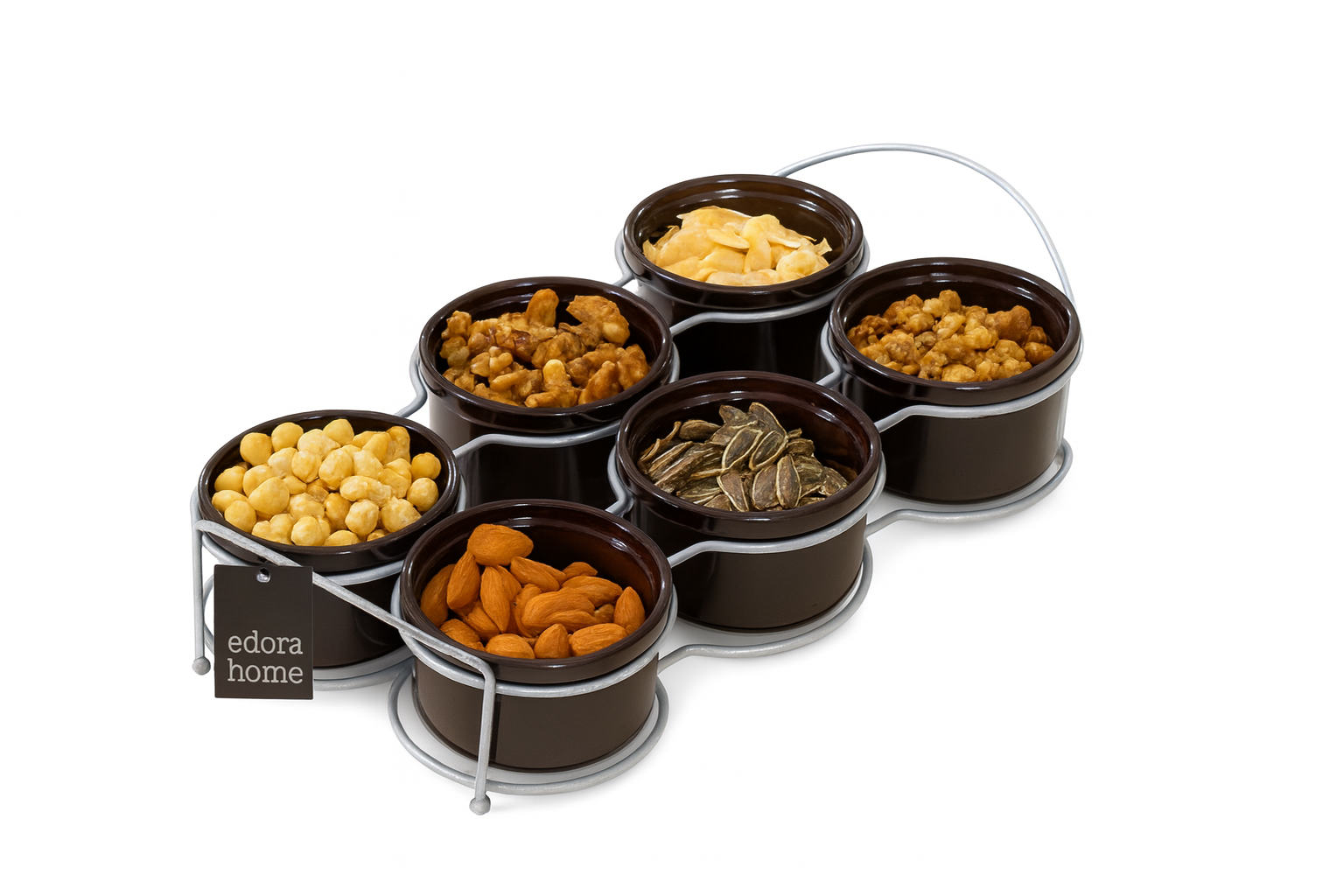Silver Six Compartment Cookie Holder, Sauce Holder, Jam Holder, Presentation Holder, Breakfast Serving Set - Metal Stainless Steel