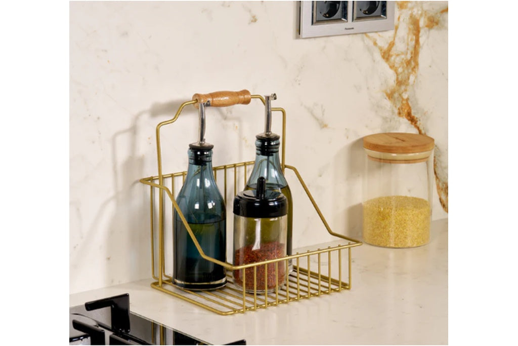 Gold Ahşap Kulplu Retro Sepet