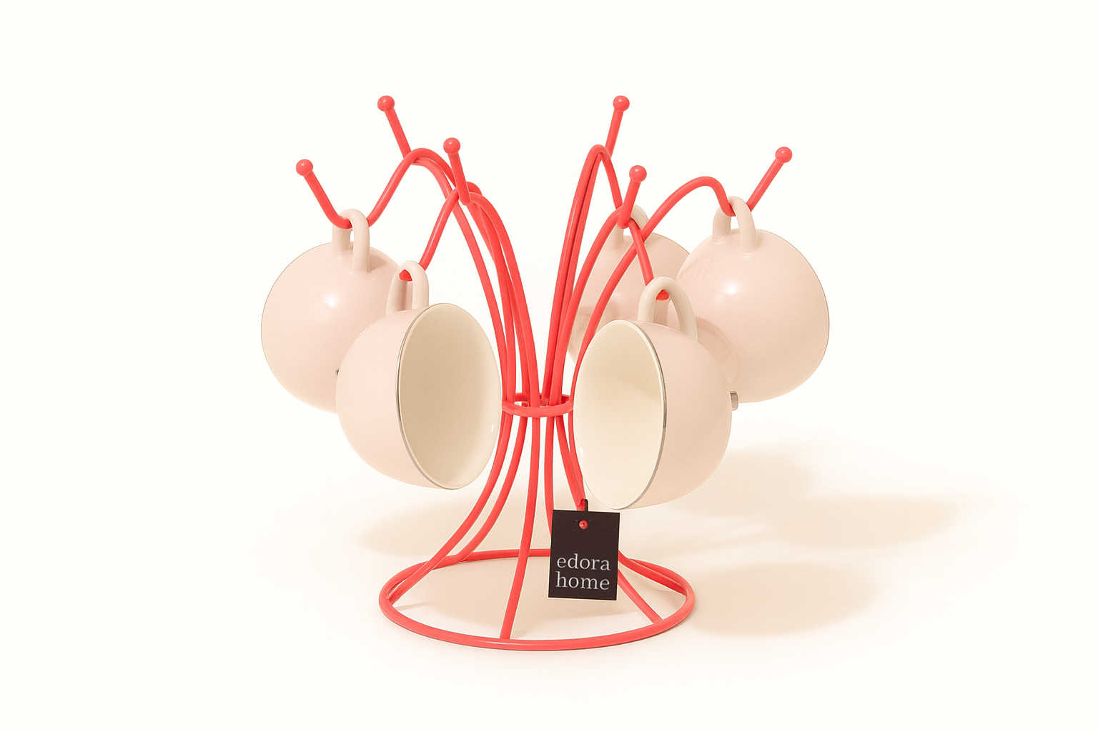 Kırmızı 6 Kancalı Bardak Askılık, Kupa, Fincan Kancalı Mutfak Set Üstü Düzenleyici