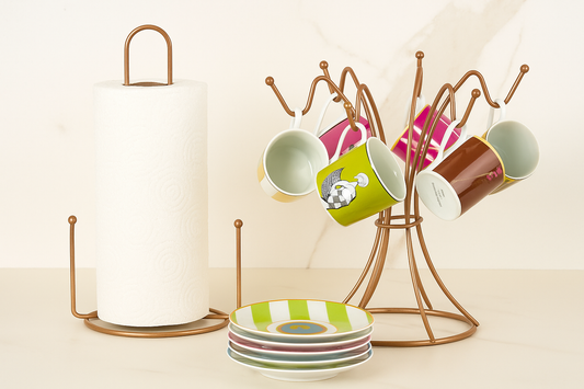 Rose 2'Li Mutfak Organizer Set Ayraçlı Kağıt Havluluk Ve 6 Bölmeli Bardaklık