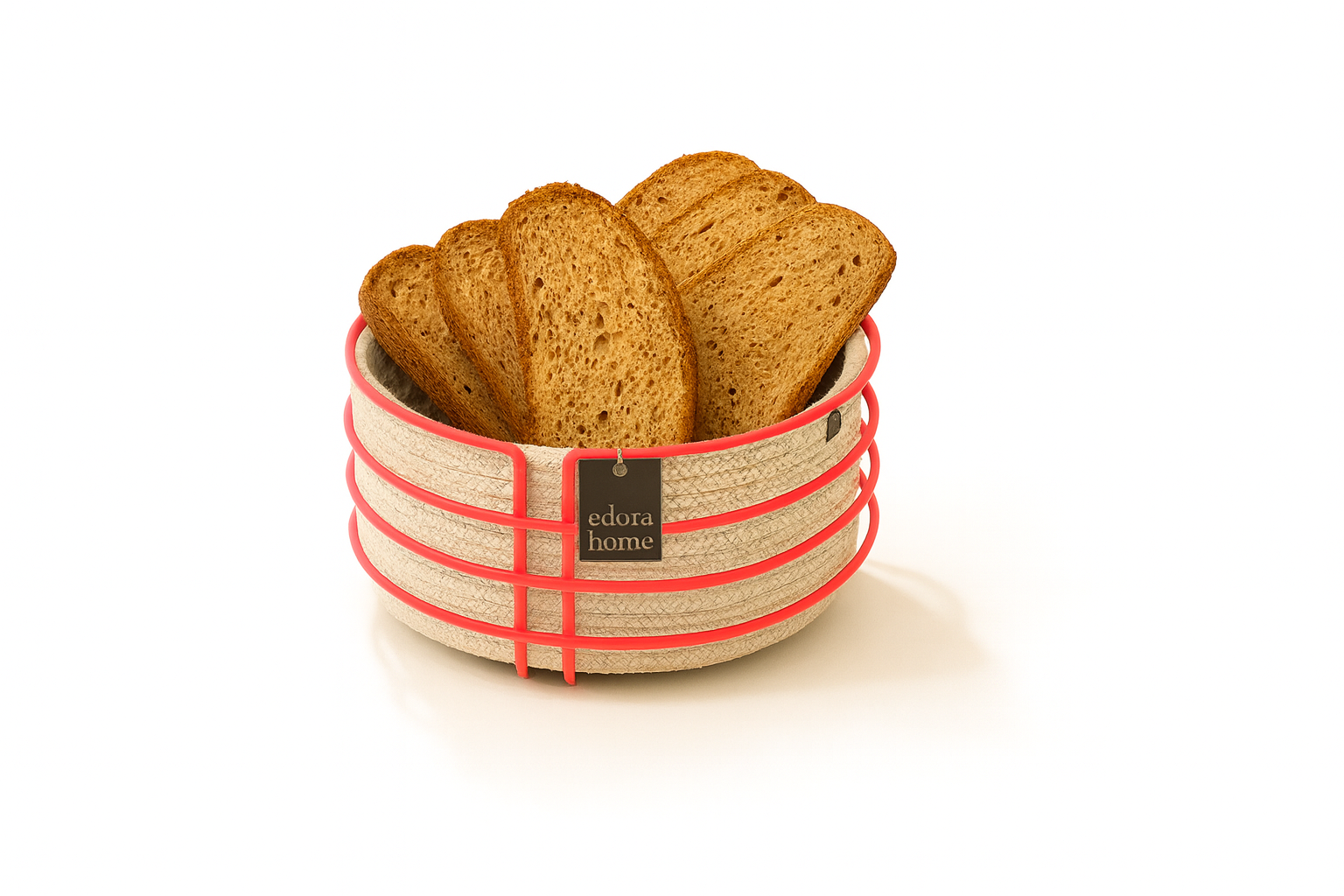 Yılbaşı Kırmızı Yuvarlak Ekmek Sepeti Şık,Ekmeklik Hasır Örmeli Makrome