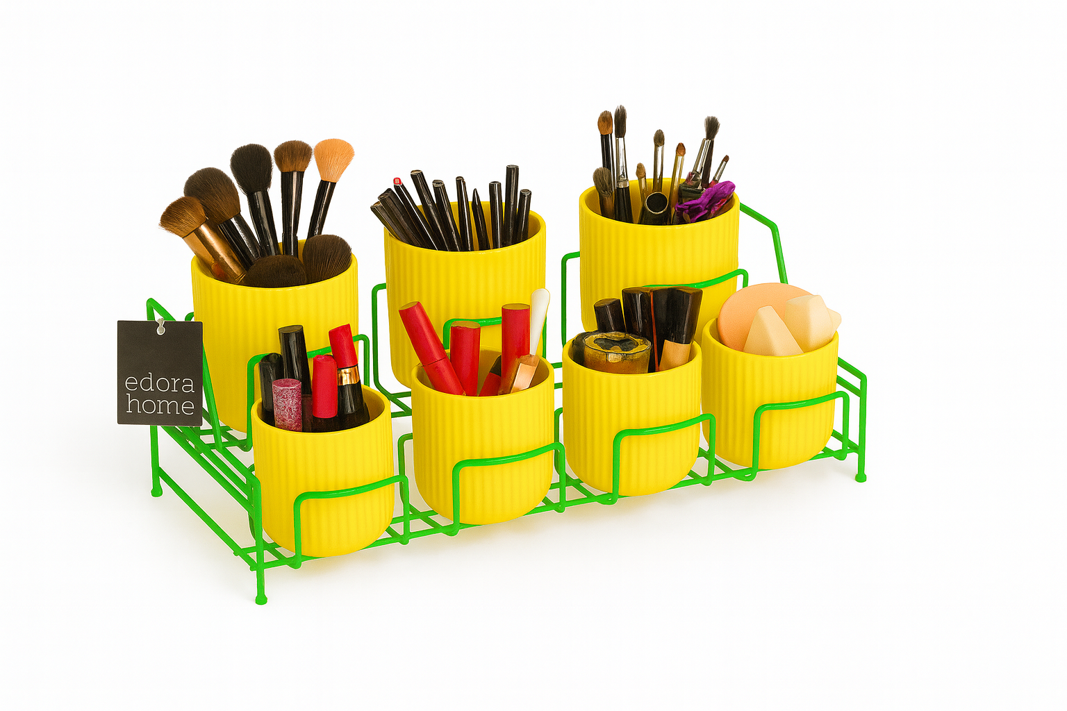 Yeşil Makyaj ve Kozmetik Masa Üstü Organizer, Çok Amaçlı Düzenleyici 7 Bölmeli - Metal Paslanmaz