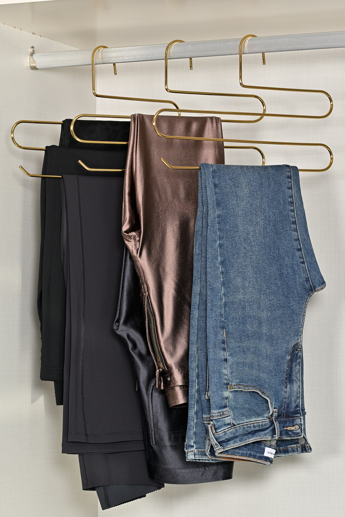 Gold 10 pcs 3 Layers Pants, Shawl, Scarf Hanger, Wardrobe Hanger- Metal Stainless