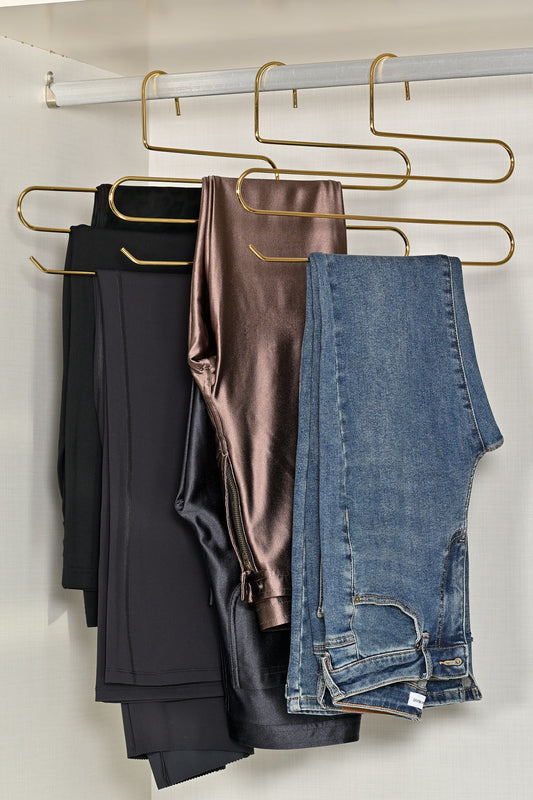 Altın 10 lu Dolap İçi 3 Katlı Pantolon, Şal, Eşarp Askısı, Gardrop Askılığı- Metal Paslanmaz