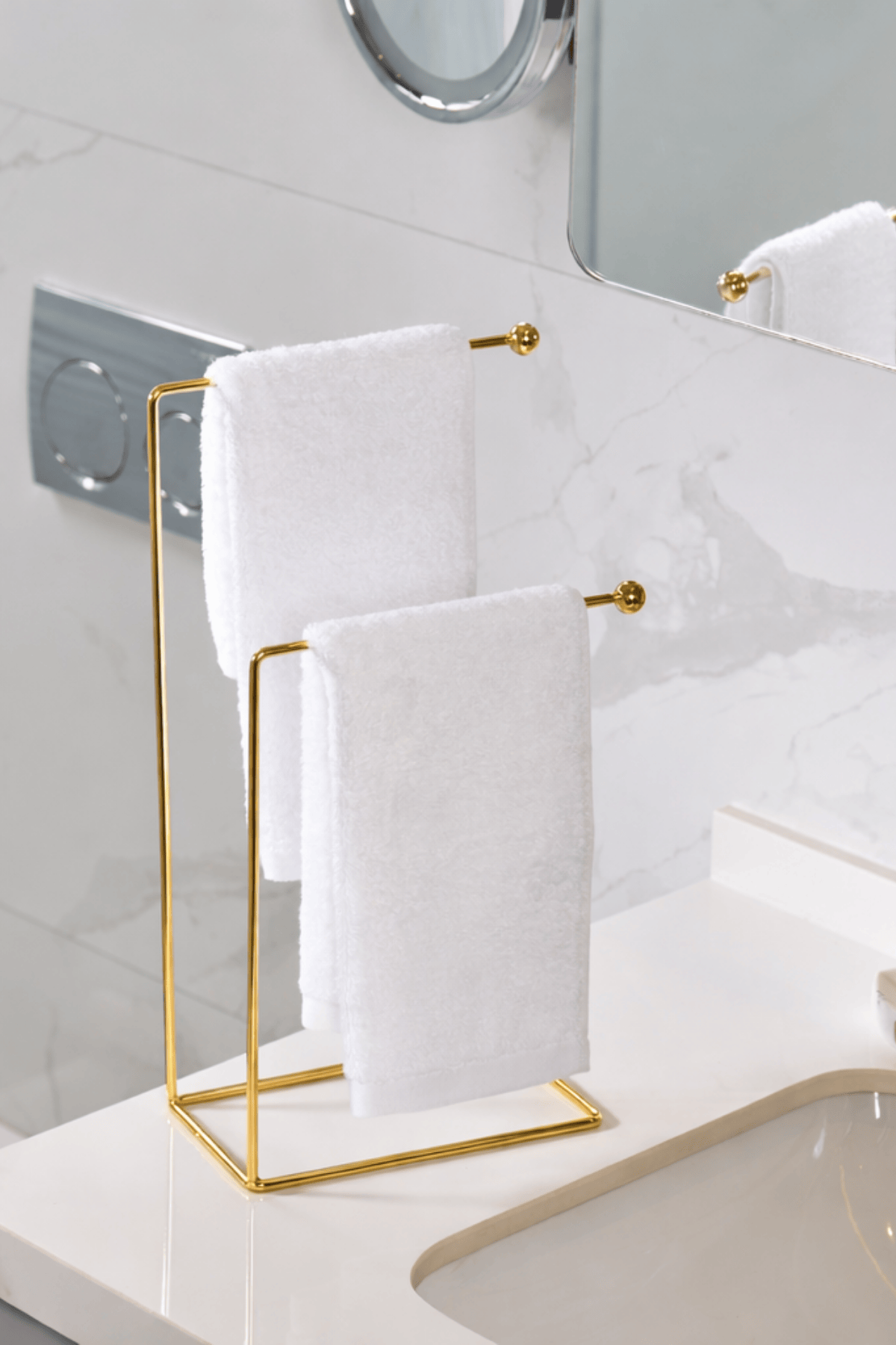 Parlak Altın 2 Kollu Banyo Tezgah Üstü Havluluk Standı, Havlu Askılığı