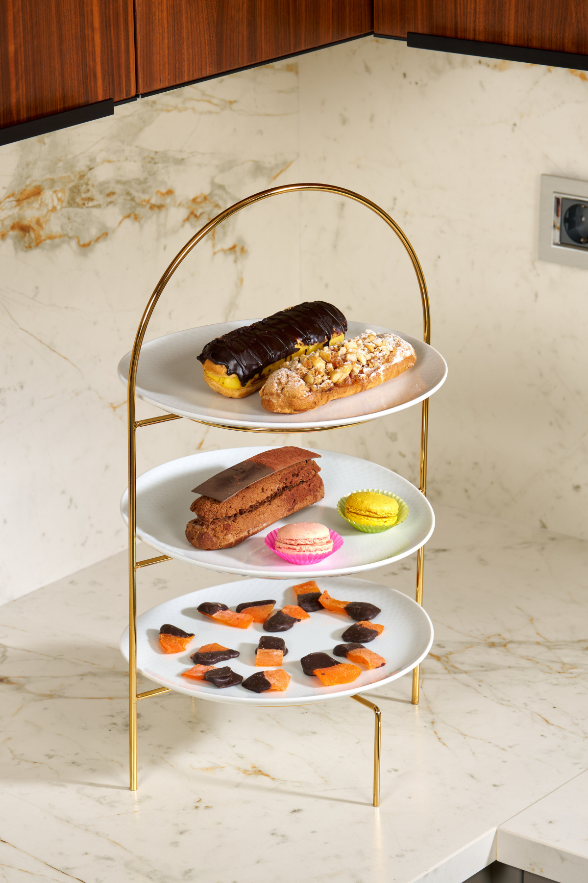 Altın 3 Katlı Şık Pasta-Kurabiye İkramlık & Sunum Standı, Hediyelik Dekoratif Servis