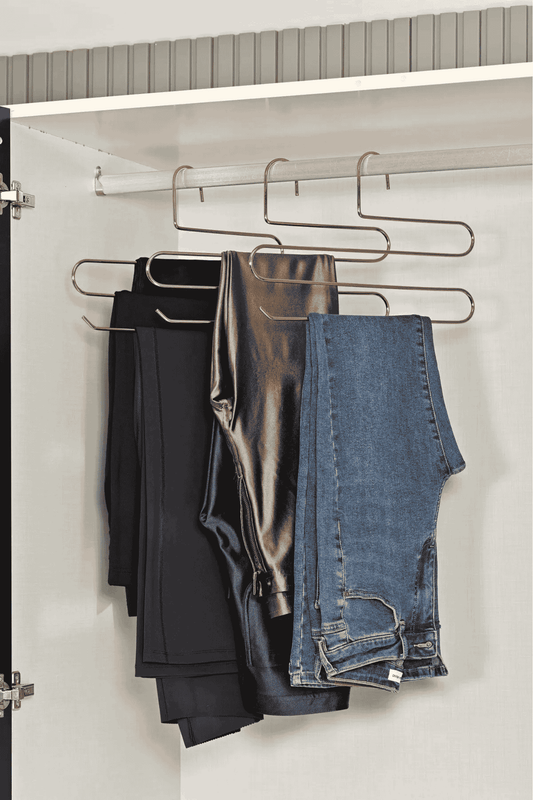 Altın 5 li Dolap İçi 3 Katlı Pantolon, Şal, Eşarp Askısı, Gardrop Askılığı- Metal Paslanmaz