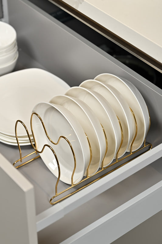 Altın 6 Bölmeli Tava, Tabak Ve Tencere Kapak Düzenleyici Raf, Çekmece Içi Organizer - Metal Paslanmaz