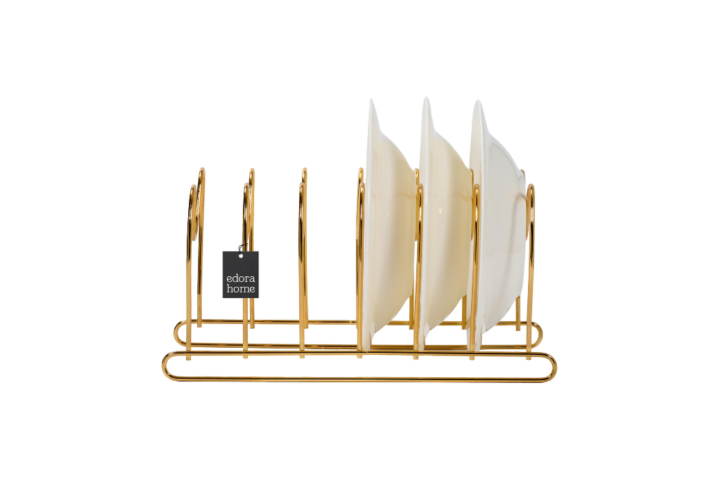 Parlak Altın 6 Bölmeli Tava Tencere Kapak Düzenleyici Çekmece İçi Organizer Paslanmaz Metal