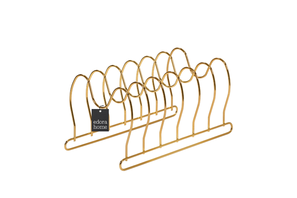 Parlak Altın 6 Bölmeli Tava Tencere Kapak Düzenleyici Çekmece İçi Organizer Paslanmaz Metal