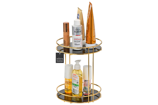 Altın Banyo Organizer Kozmetik Takı Parfüm Havlu Düzenleyici Sunum Tepsisi Pleksili -Metal Paslanmaz