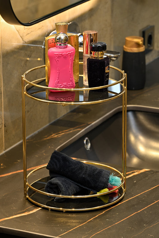 Altın Banyo Organizer Kozmetik Takı Parfüm Havlu Düzenleyici Sunum Tepsisi Pleksili -Metal Paslanmaz