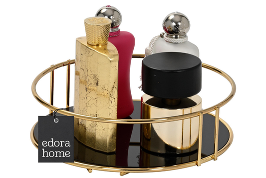 Altın Banyo Organizer Kozmetik Takı Parfüm Havlu Düzenleyici Sunum Tepsisi Pleksili -Metal Paslanmaz