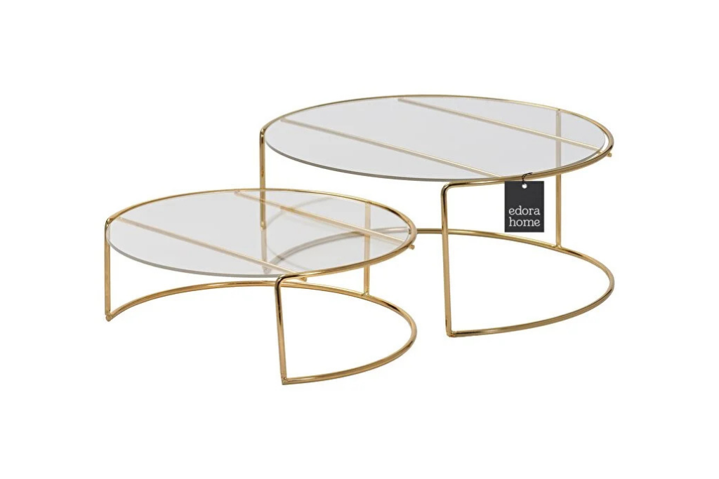 2-Piece Shiny Gold Large Metal Serving Tray with Clear Plexiglass