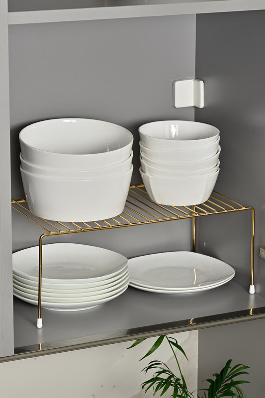 Altın Çok Amaçlı Dolap Içi Düzenleyici Tel Raf, Fincan Tabak Kase Organizer-Metal Paslanmaz