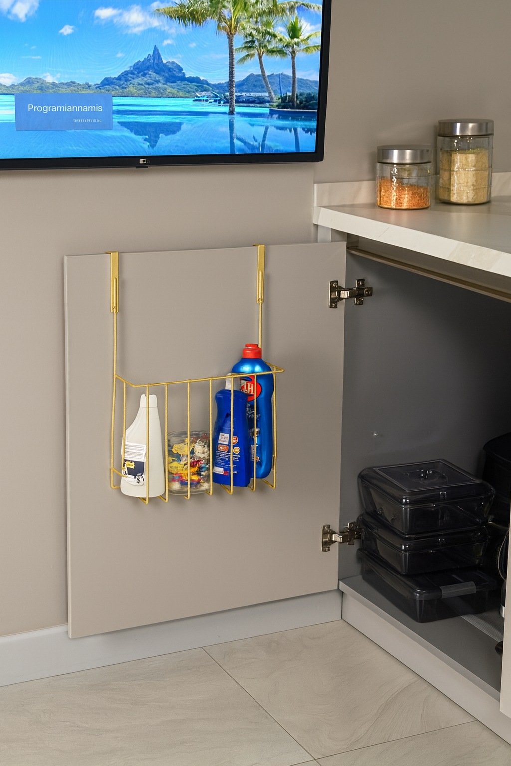 Altın Dolap Kapağı Düzenleyici ,Tepsilik ,Deterjanlık ,Organizer , Banyo & Mutfak -Metal Paslanmaz