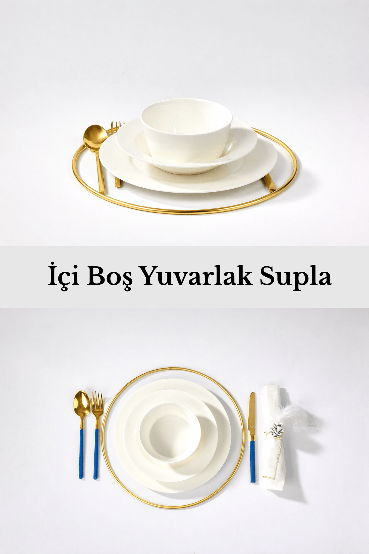Parlak Altın Yuvarlak Supla Amerikan Servis Sunum Altlığı Halka Runner İçi Boş Paslanmaz Metal
