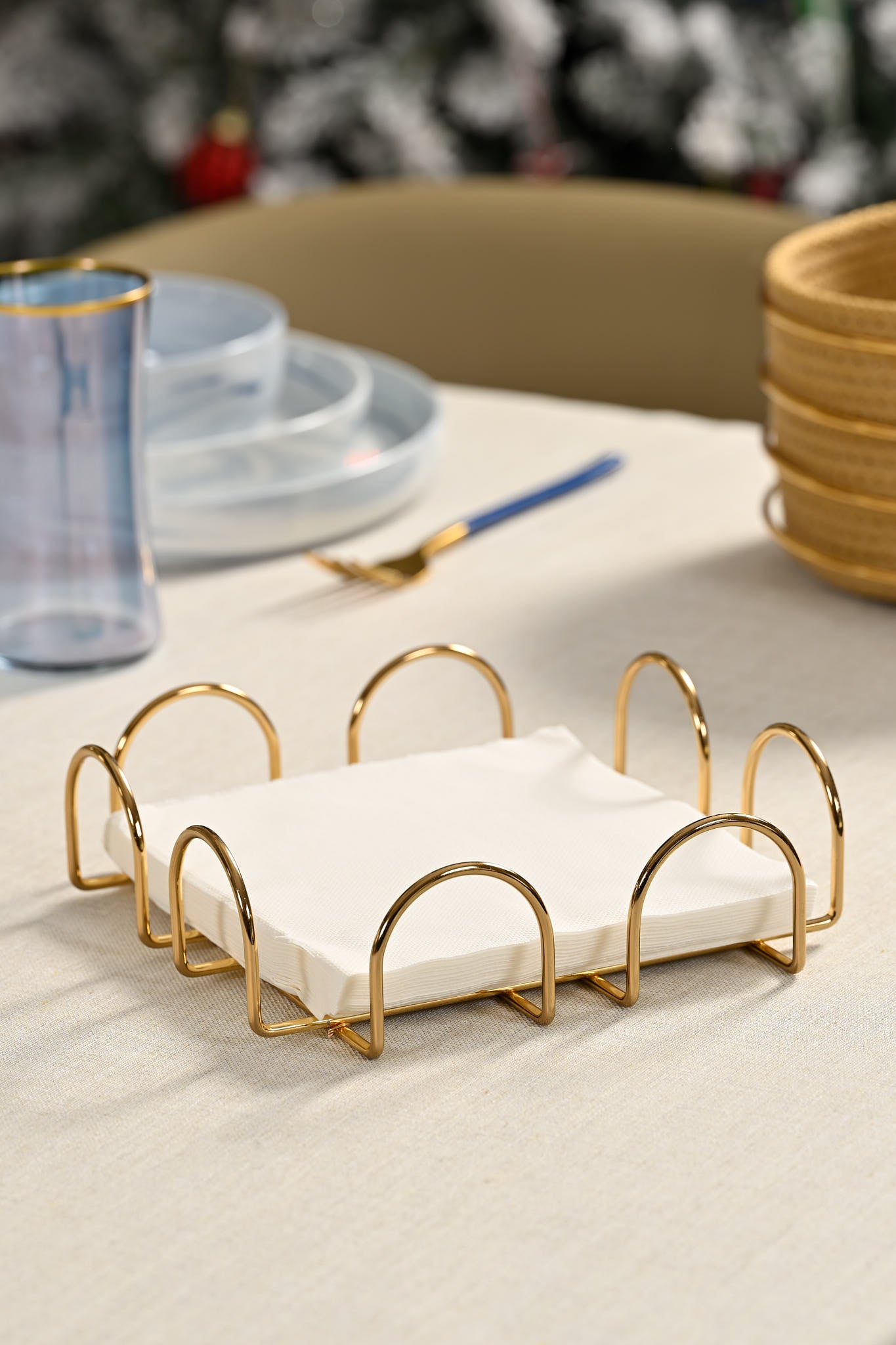 Golden Square 18 Cm Napkin Holder, Cafe, Restaurant, Hotel, Kitchen Tableware Large Size Napkin - Metal Stainless
