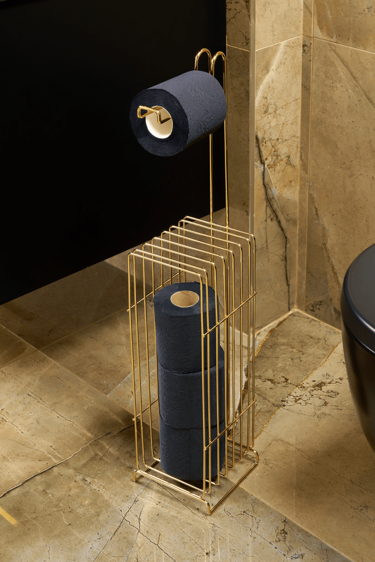 Parlak Altın Kare Köşeli Şık Tuvalet Kağıtlığı ve Yedekli Rulo Standı, Banyo Düzenleyici, Dispenser