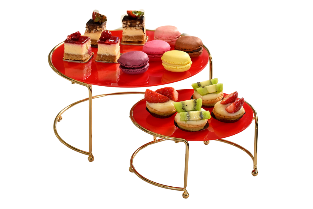 2-Piece Glossy Gold Small Metal Serving Tray with Red Plexi