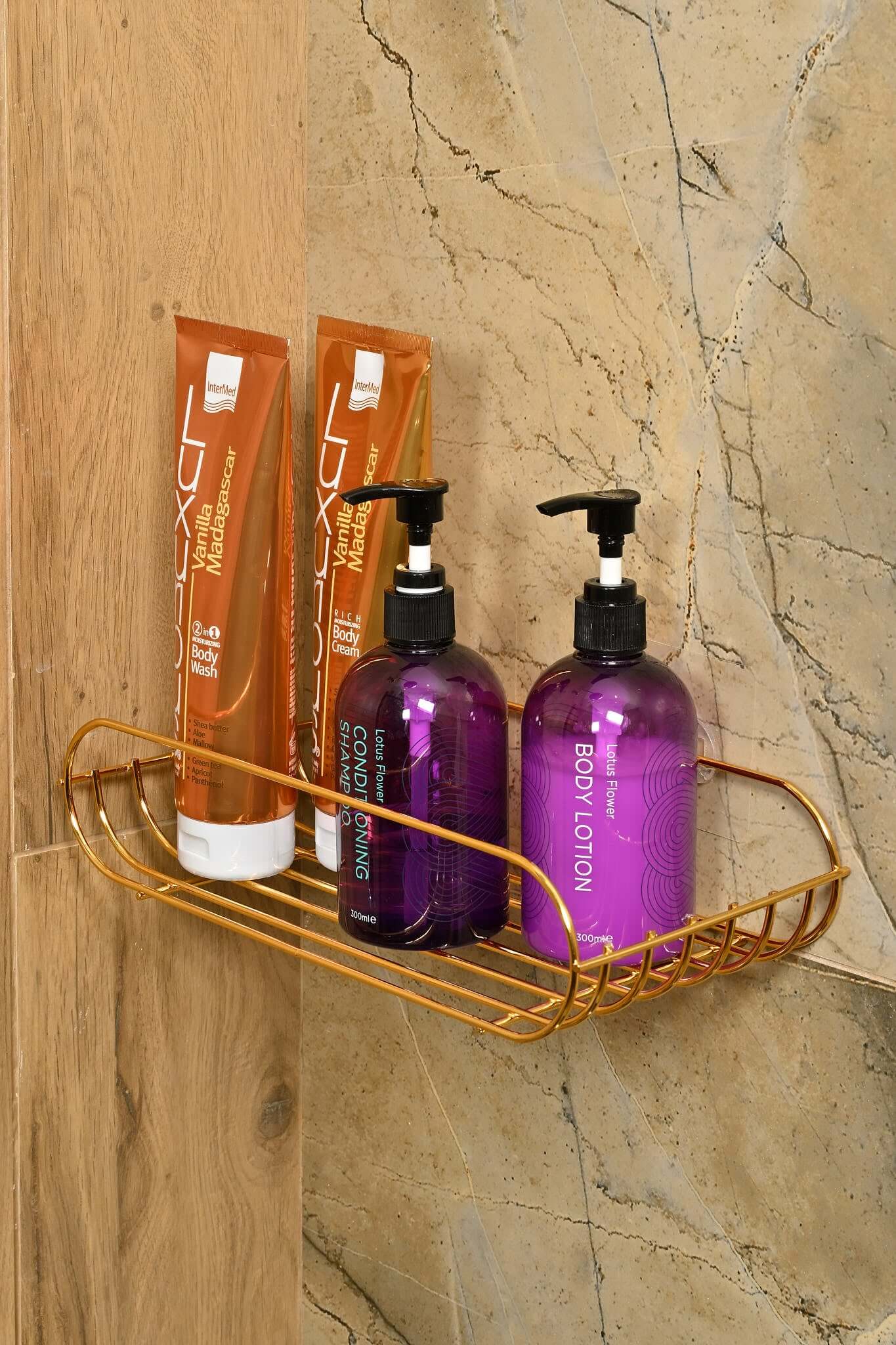 Altın Oval Köşeli Sabunluk /Düzenleyici / Şampuanlık / Metal /Paslanmaz/Askı / Banyo Aksesuarı