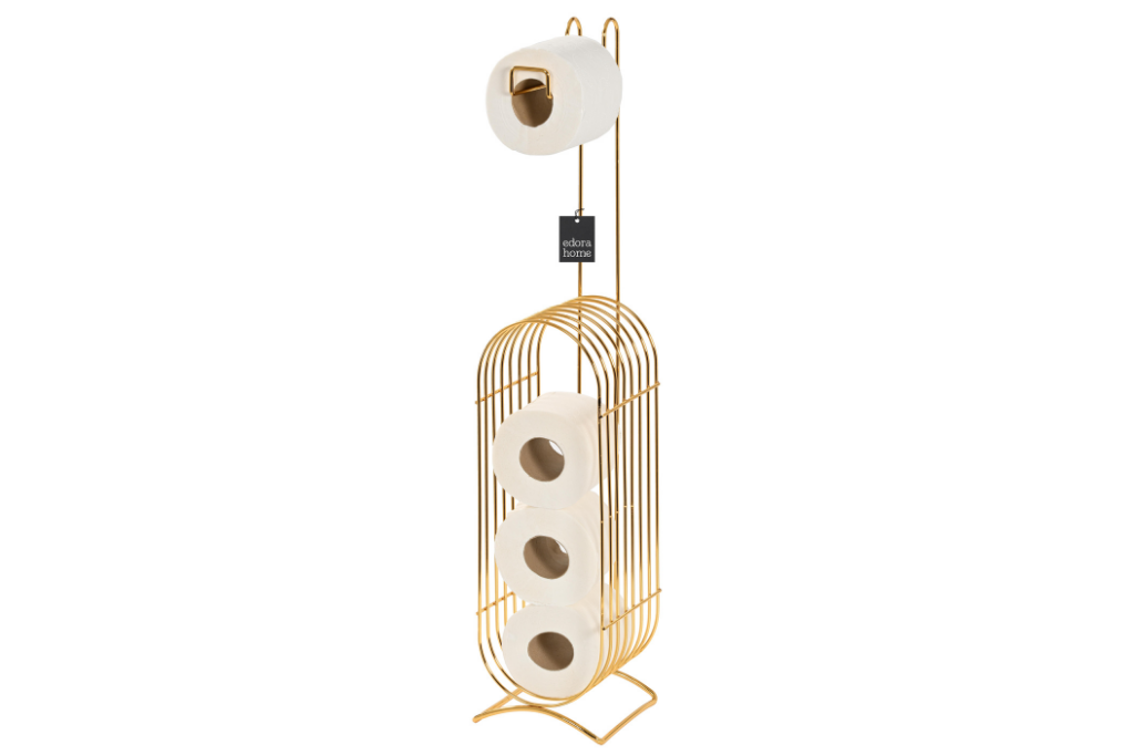 Gold Backed Oval Cornered Rectangular WC Toilet Paper Holder / Organizer / Dispenser / Metal / Stainless / Hanger