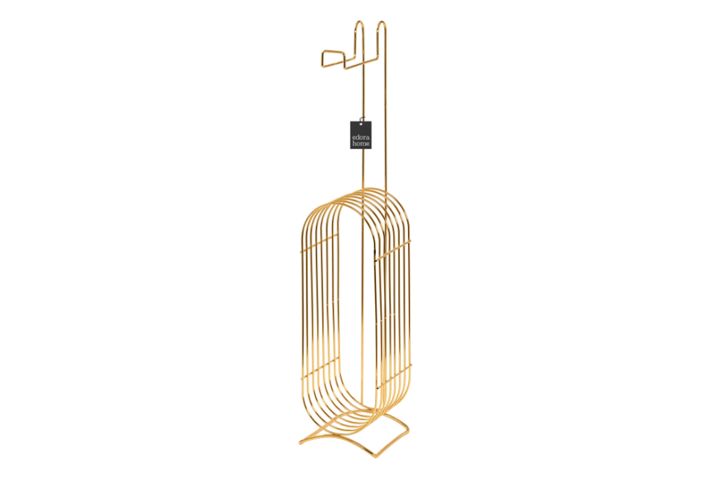 Gold Backed Oval Cornered Rectangular WC Toilet Paper Holder / Organizer / Dispenser / Metal / Stainless / Hanger