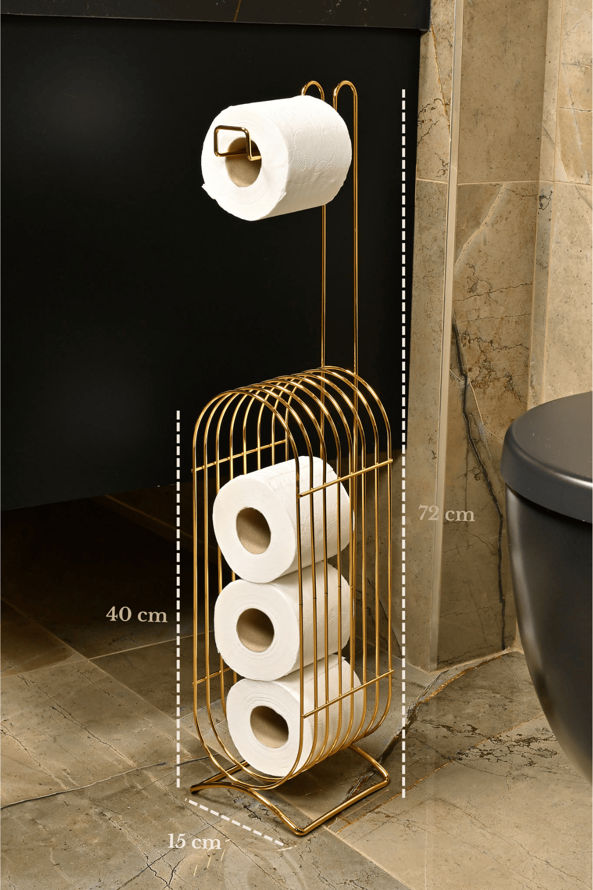 Gold Backed Oval Cornered Rectangular WC Toilet Paper Holder / Organizer / Dispenser / Metal / Stainless / Hanger