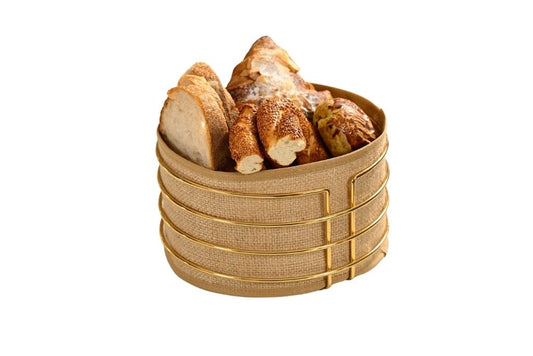 Altın Yuvarlak Ekmek Sepeti Jüt Kahve Kumaş Bezi, Renkli Sunum Sepet Ekmeklik - Çok Amaçlı Metal Paslanmaz