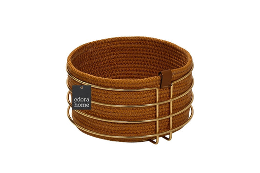 Altın Yuvarlak Ekmek Sepeti Şık,Ekmeklik Hardal Hasır Örmeli Makrome-Çok Amaçlı Metal Paslanmaz