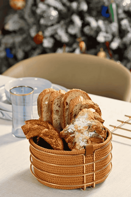 Altın Yuvarlak Ekmek Sepeti Şık,Ekmeklik Hardal Hasır Örmeli Makrome-Çok Amaçlı Metal Paslanmaz