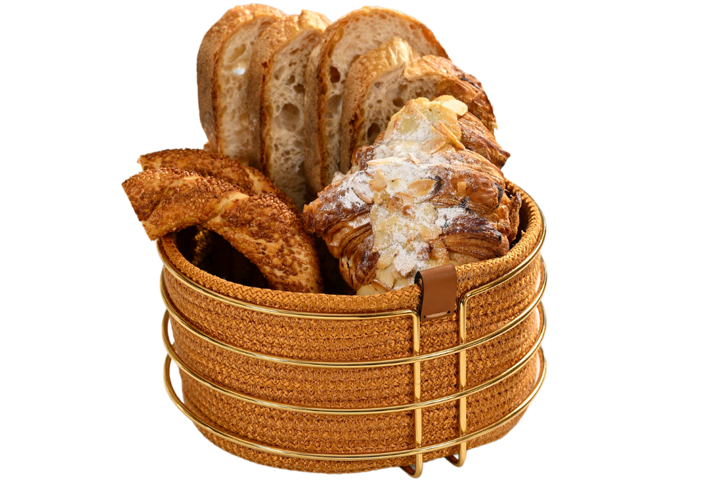 Altın Yuvarlak Ekmek Sepeti Şık,Ekmeklik Kahve Hasır Örmeli Makrome-Çok Amaçlı Metal Paslanmaz