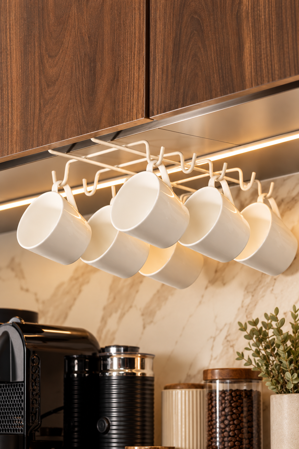 Beige 10-Hook Under-Cabinet Mug Holder Cup Organizer Stainless Steel