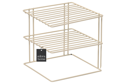 Bej 3 Katlı Dolap Içi Çok Amaçlı Tabak, Bardak, Mutfak Düzenleyici Raf, Tabaklık - Metal Paslanmaz