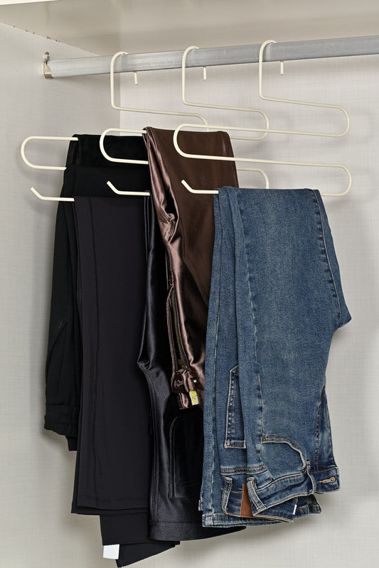 Bej 5 li Dolap İçi 3 Katlı Pantolon, Şal, Eşarp Askısı, Gardrop Askılığı- Metal Paslanmaz