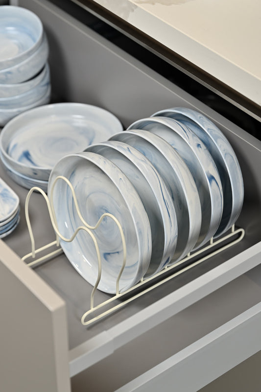 Bej 6 Bölmeli Tava, Tabak Ve Tencere Kapak Düzenleyici Raf, Çekmece Içi Organizer - Metal Paslanmaz